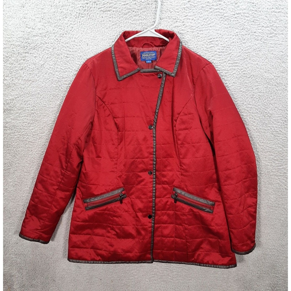 Pendleton Jacket‎ Womens Large Red Quilted Coat Button Front Outdoors Casual